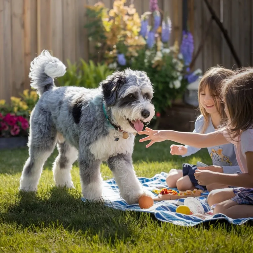 Blue-Merle-Mini Goldendoodle-Friendly-Nature