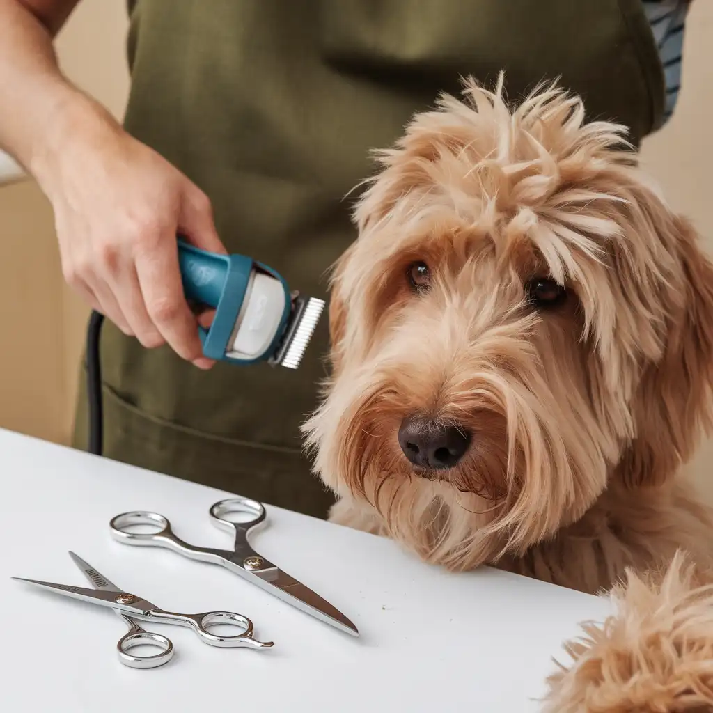 Goldendoodle-face trim-with-clippers